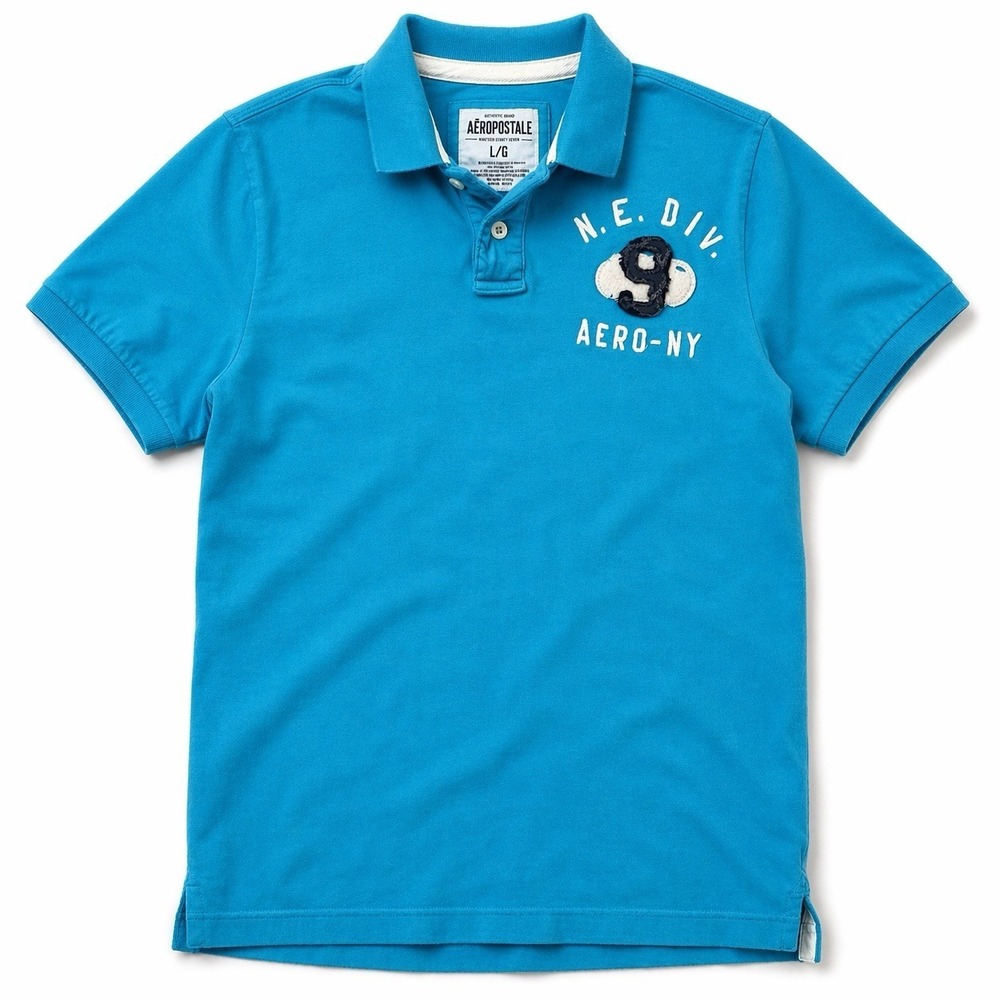 Vtg Y2K Aeropostale Polo Shirt Men Sz L Teal Embroidered Logo‎ Preppy Academia